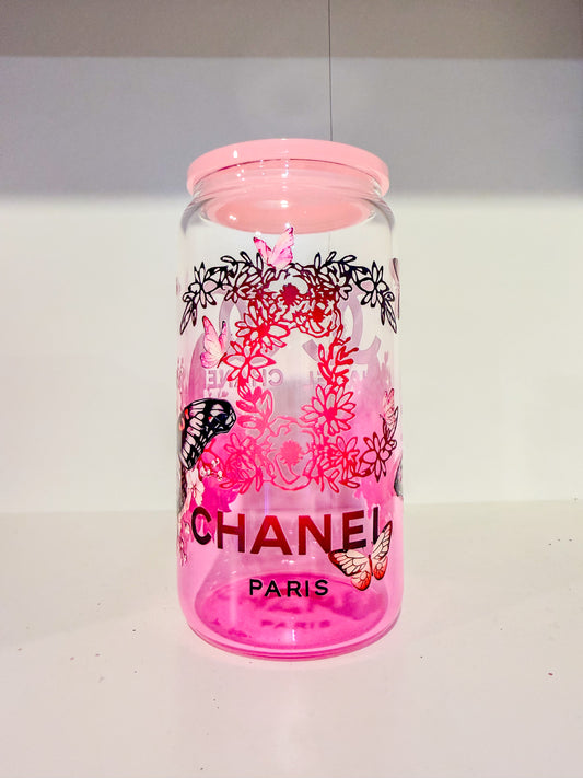 Butterfly Glamour 16oz Ombré Glass Cup