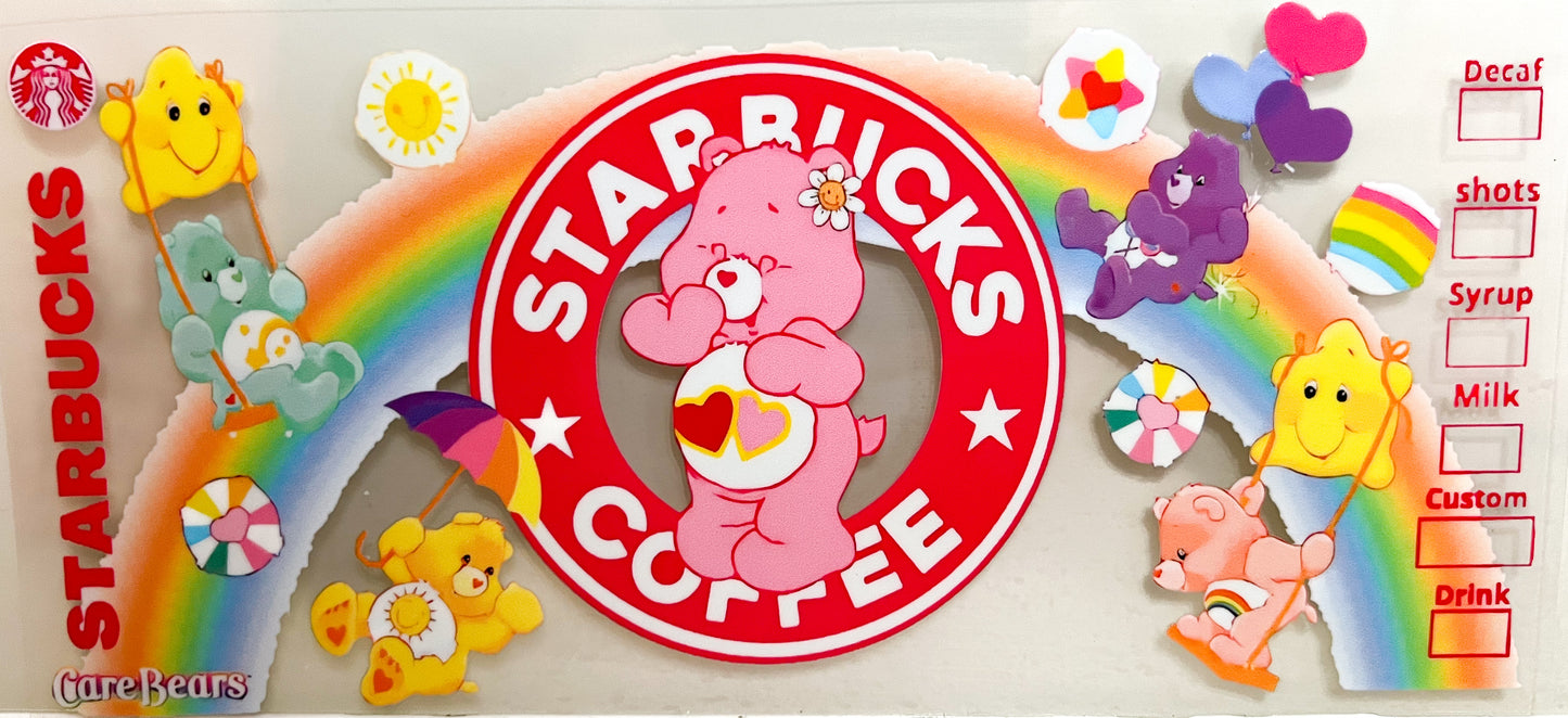 Sweet Bears Rainbow Coffee β UV DTF Cup Wrap β to suit 16oz tumbler