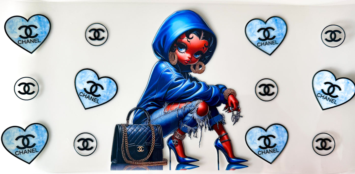 Betty Blue Heart Street Doll β UV DTF 16oz Cup Wrap