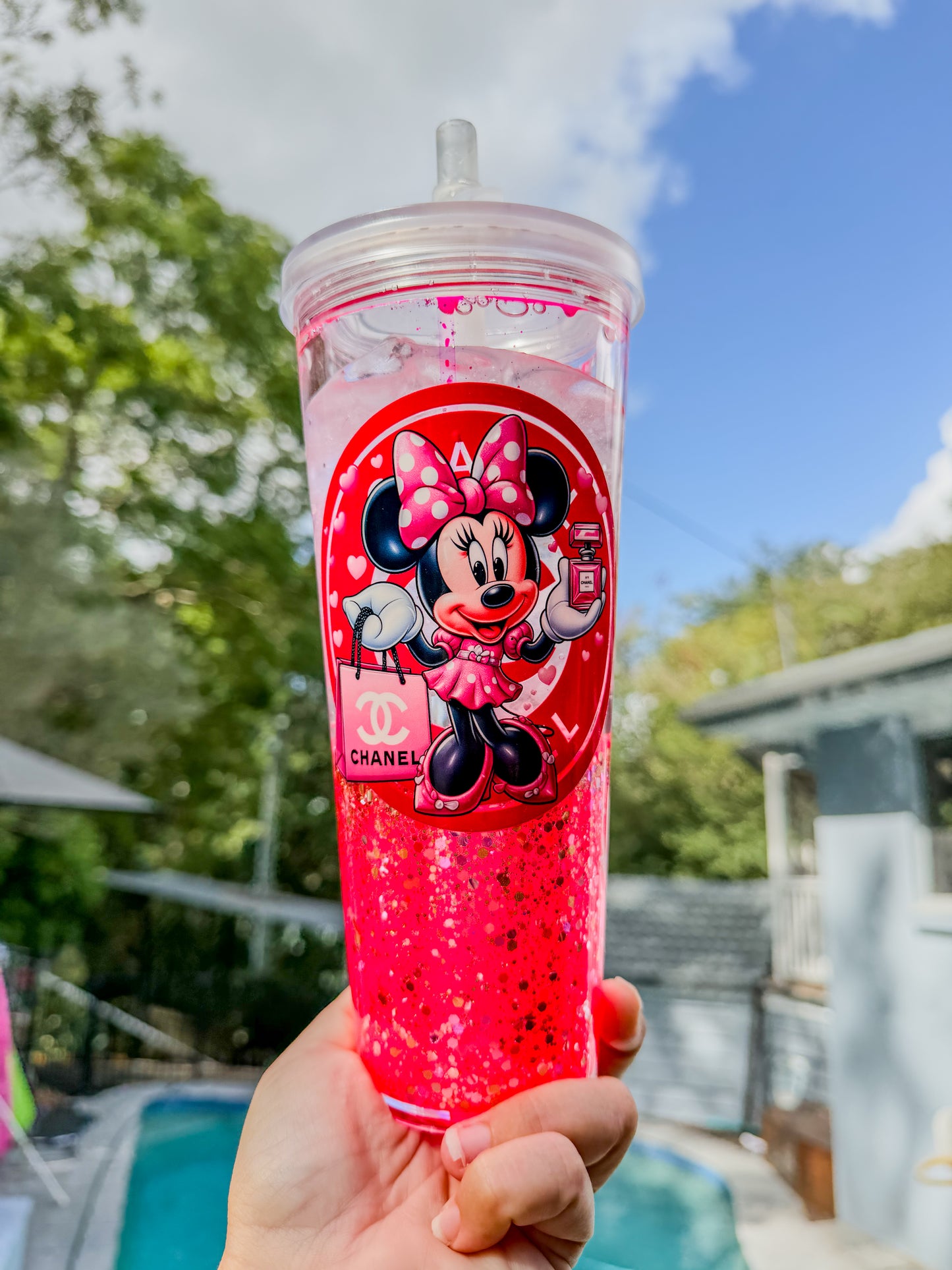 Pink Jewel Lava Minnie Inspired 24oz Stadium Snow Globe Cup
