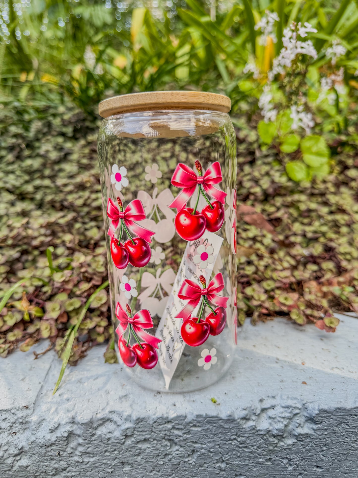 ππ Cherry Bow Glass Can Tumbler 16oz