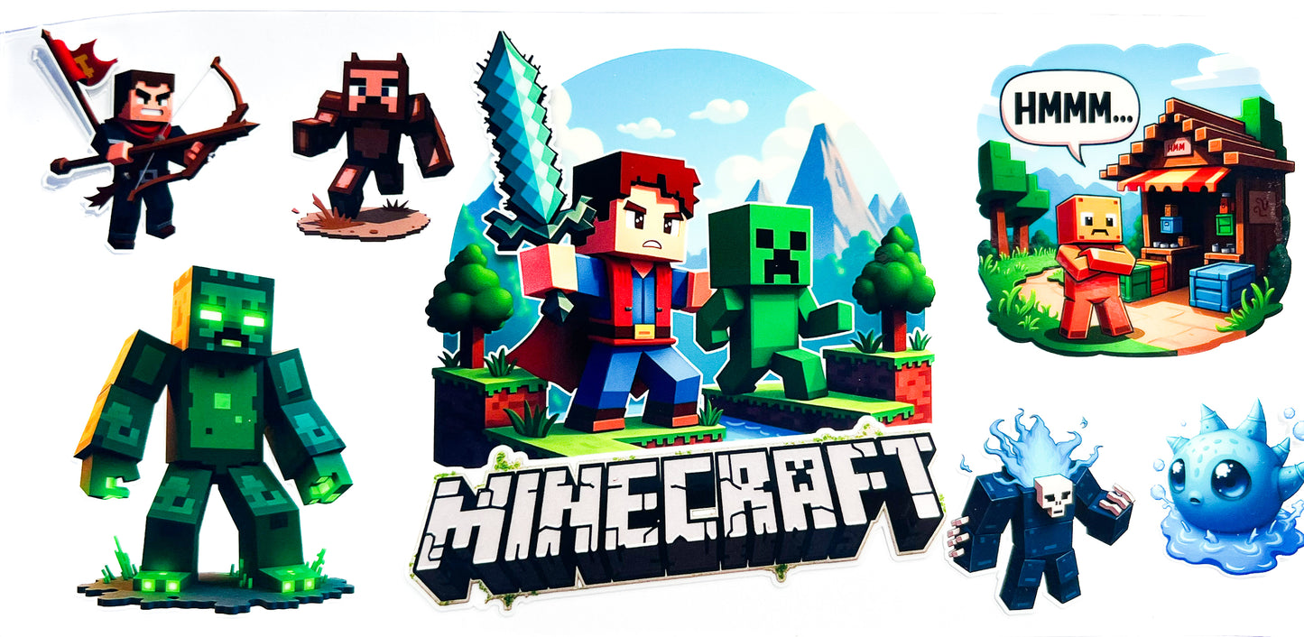 Pixel Gamer UV DTF cup wrap - Design for 16oz Tumblers ā Creeper & Adventure World Cup Wrap