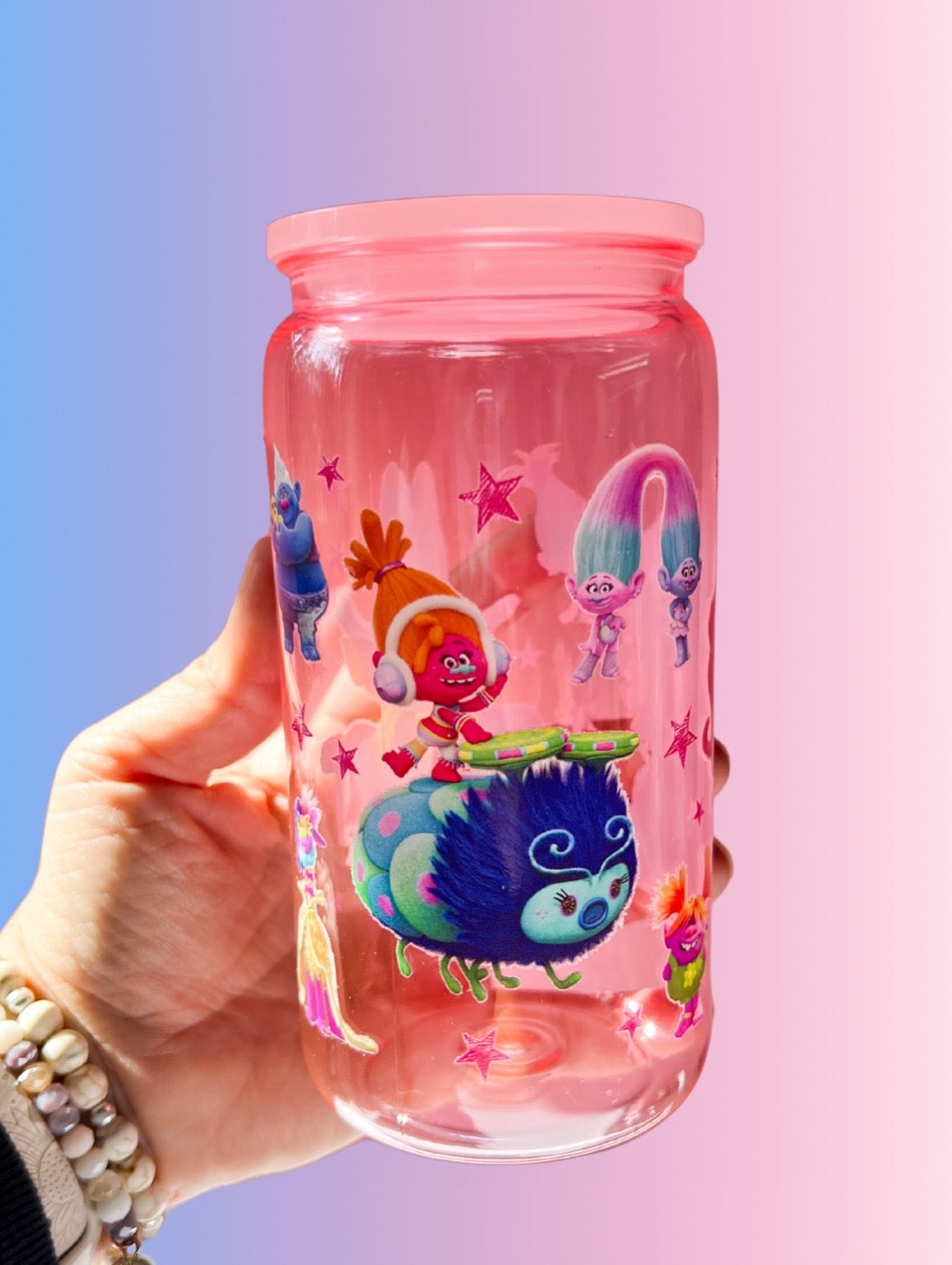 TROLLS Light Pink Plastic Tumbler 16oz