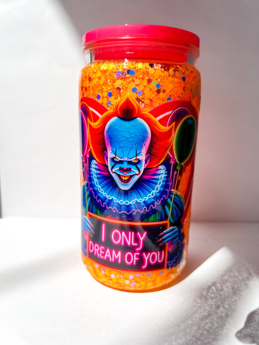 Neon Killer Clown Glitter Snow Globe Cup - 16oz
