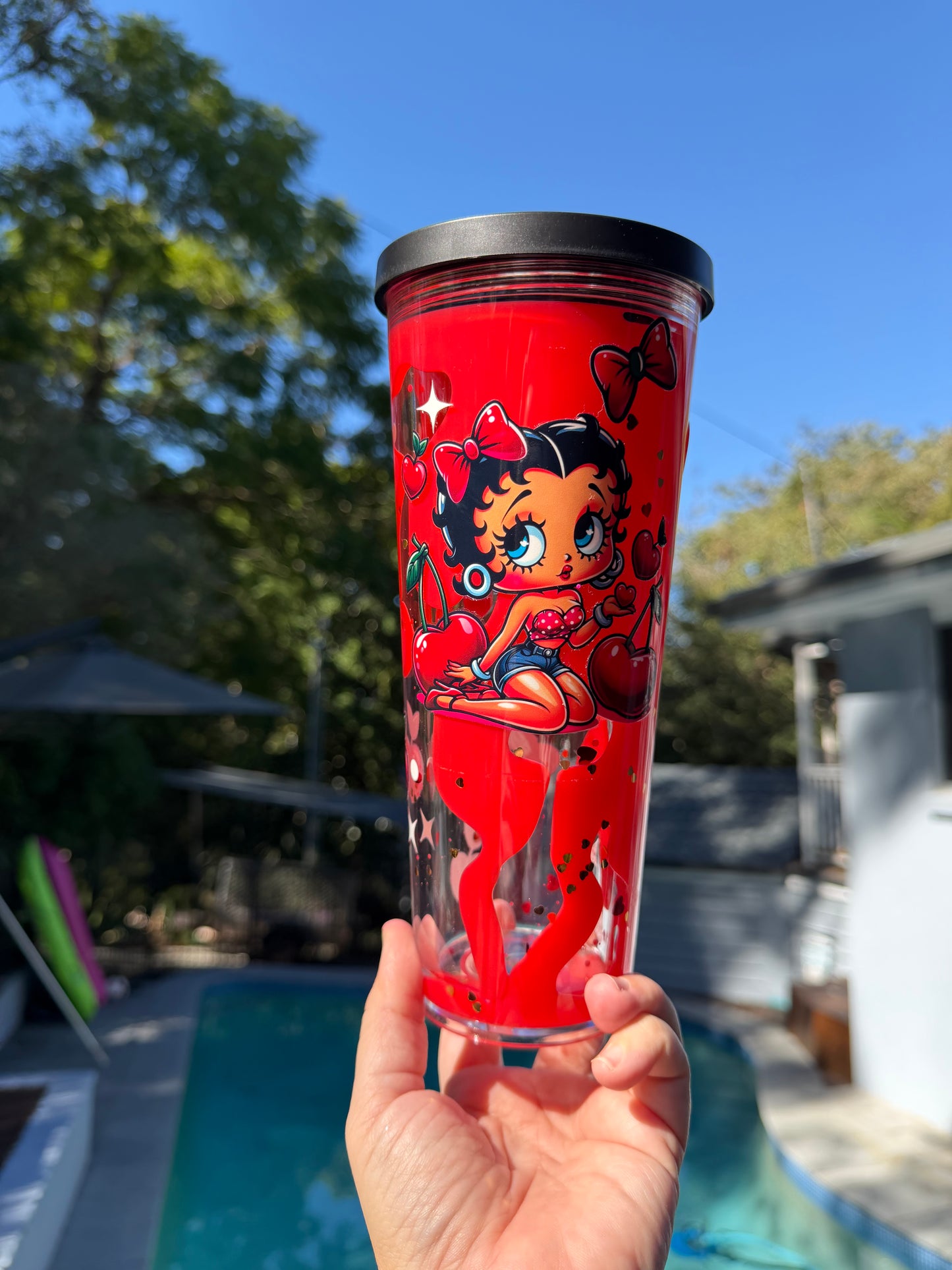 24oz Betty Boop Cherry Lava Acrylic Snow Globe Tumbler | Made to Order