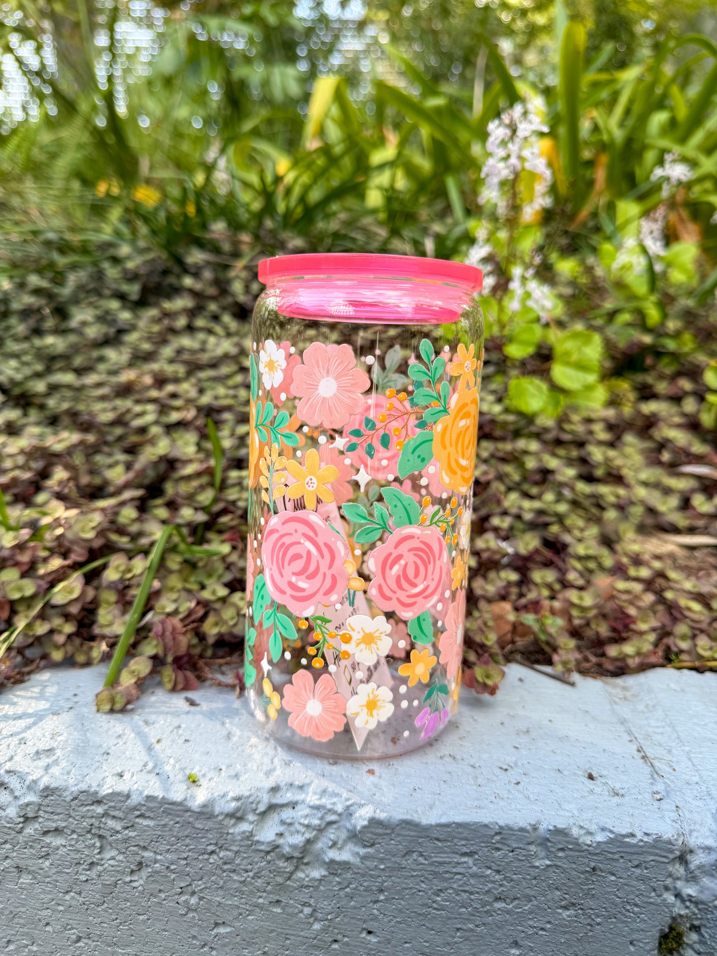 🌸✨ Garden Blooms Glass Can Tumbler 16oz