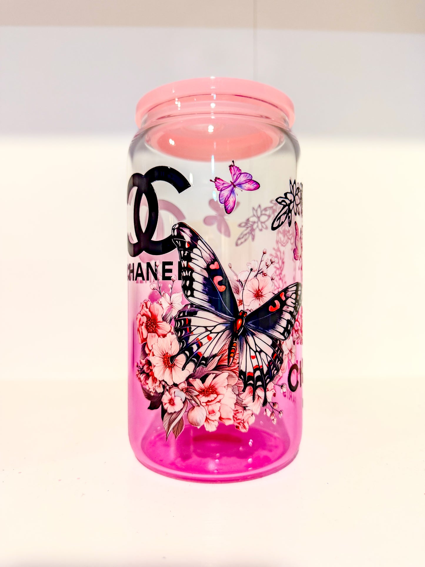 Butterfly Glamour 16oz Ombré Glass Cup