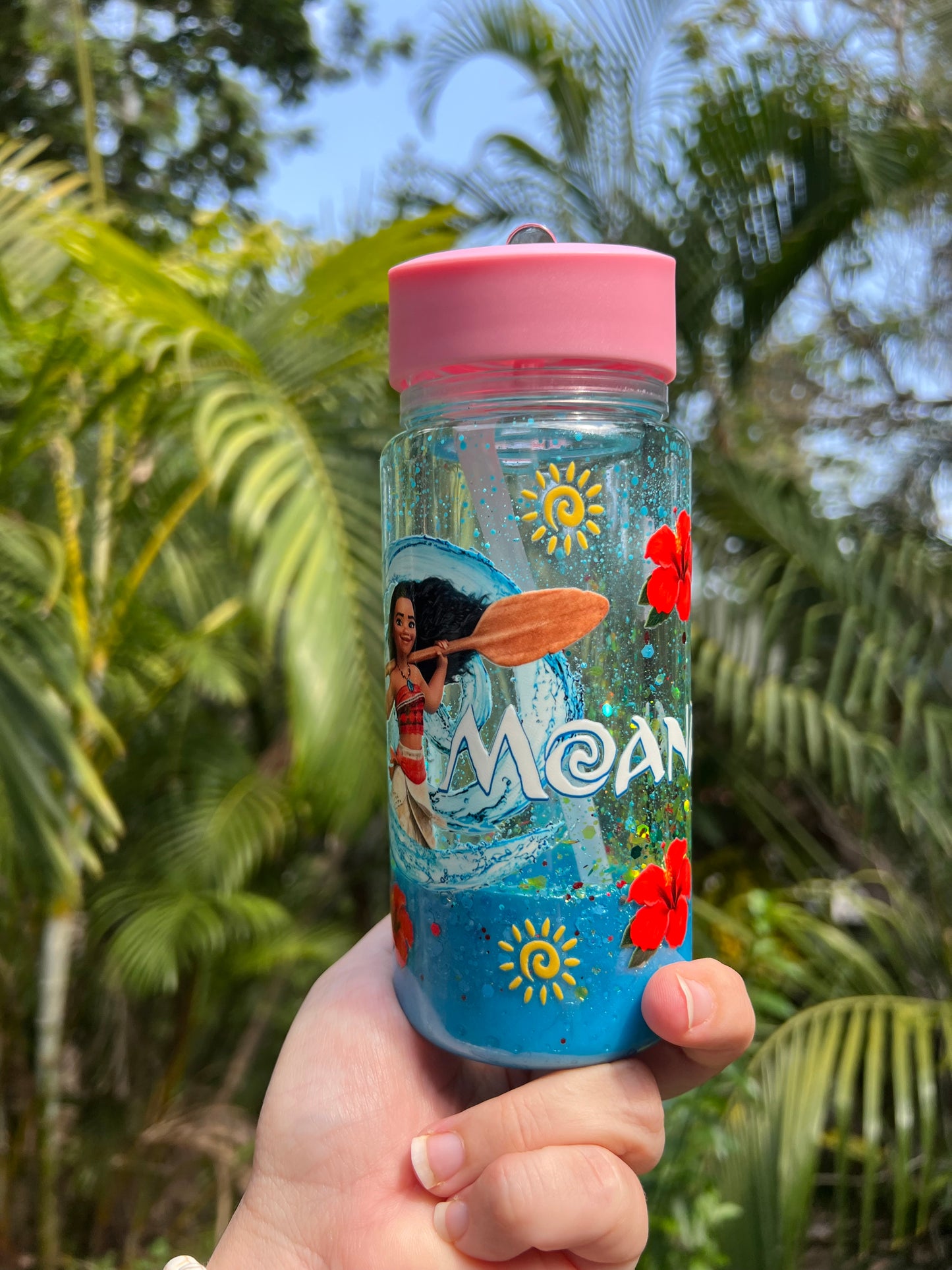 Moana Ocean Adventure lava drip 10oz Acrylic Snow Globe Tumbler – Kids Water Bottle