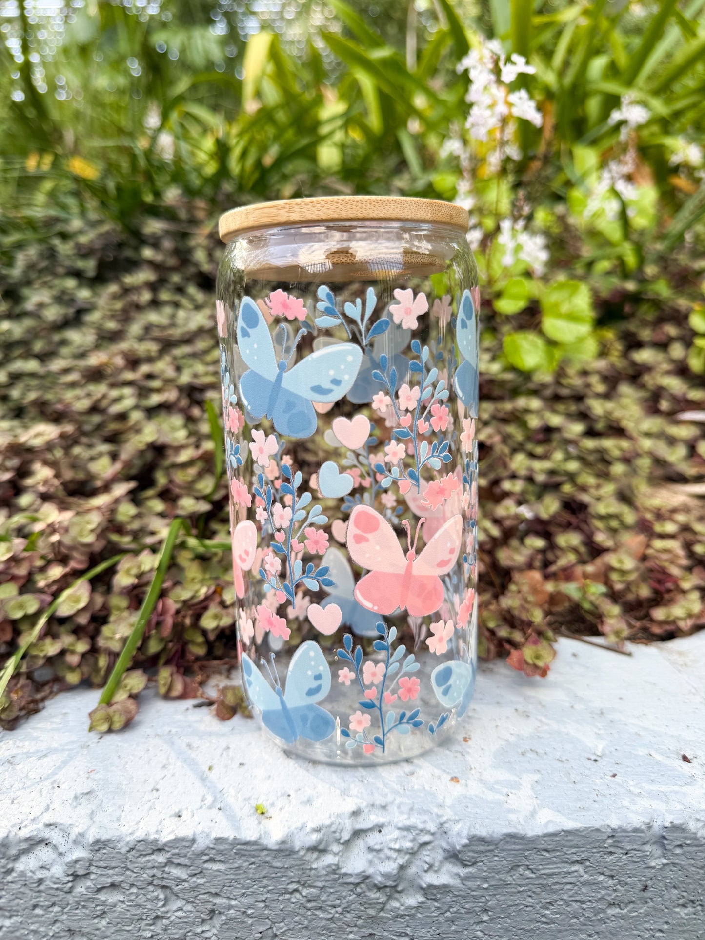 π¦β¨ Flutter & Bloom Glass Tumbler 16oz