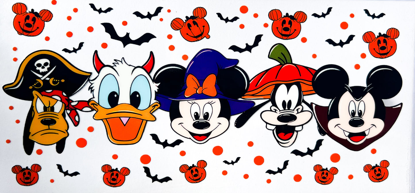 Mickey & Friends Halloween Characters UV DTF Cup Wrap ā 16oz Glass Can Wrap - Spooky Design