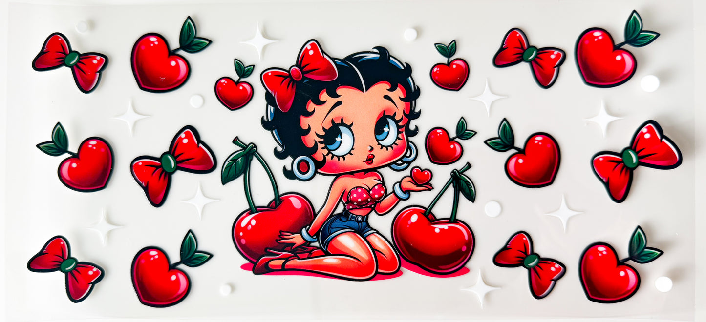 Cherry Bomb Betty β UV DTF 16oz Cup Wrap