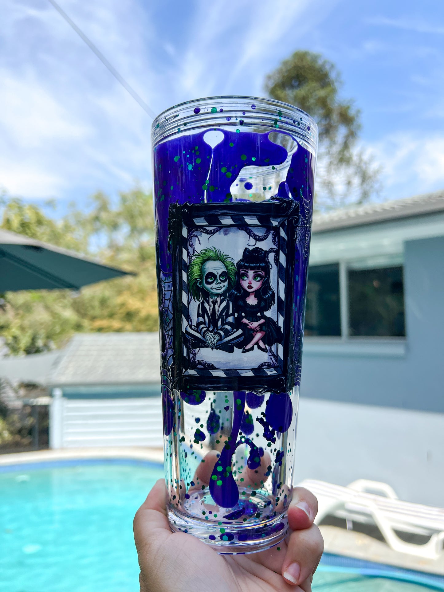 Afterlife Vibes Halloween Tumbler | Purple & Green Glitter Lava Drip Cup 24oz