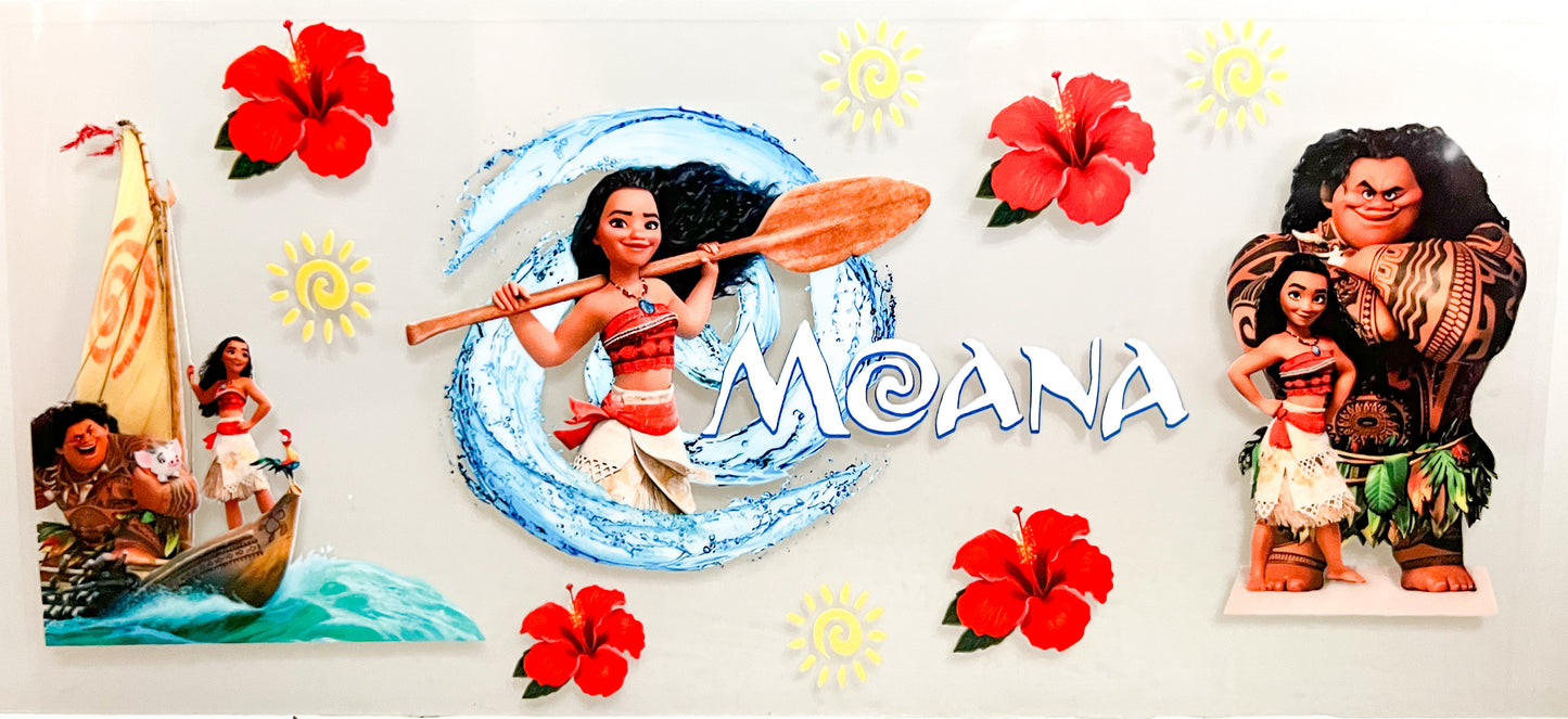 Moana Island Flower Princess UV DTF Cup Wrap β Fits 16oz Glass Can