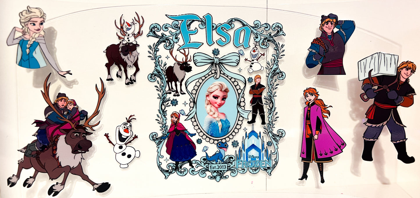 ❄️ Frozen Magic Cup Wrap – Elsa & Friends – fits 16oz Libbey glass cans or similar. Permanent Waterproof Tumbler Wrap Transfer