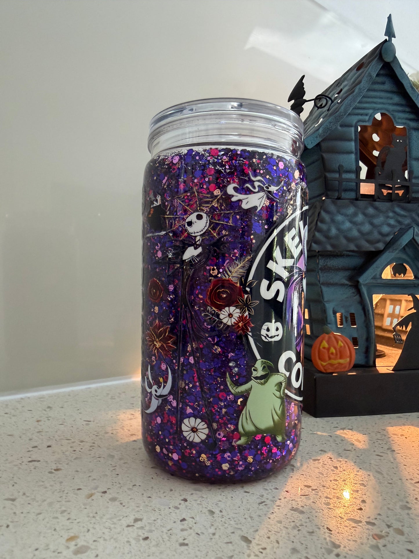 Skellington Inspired Snow Globe Tumbler