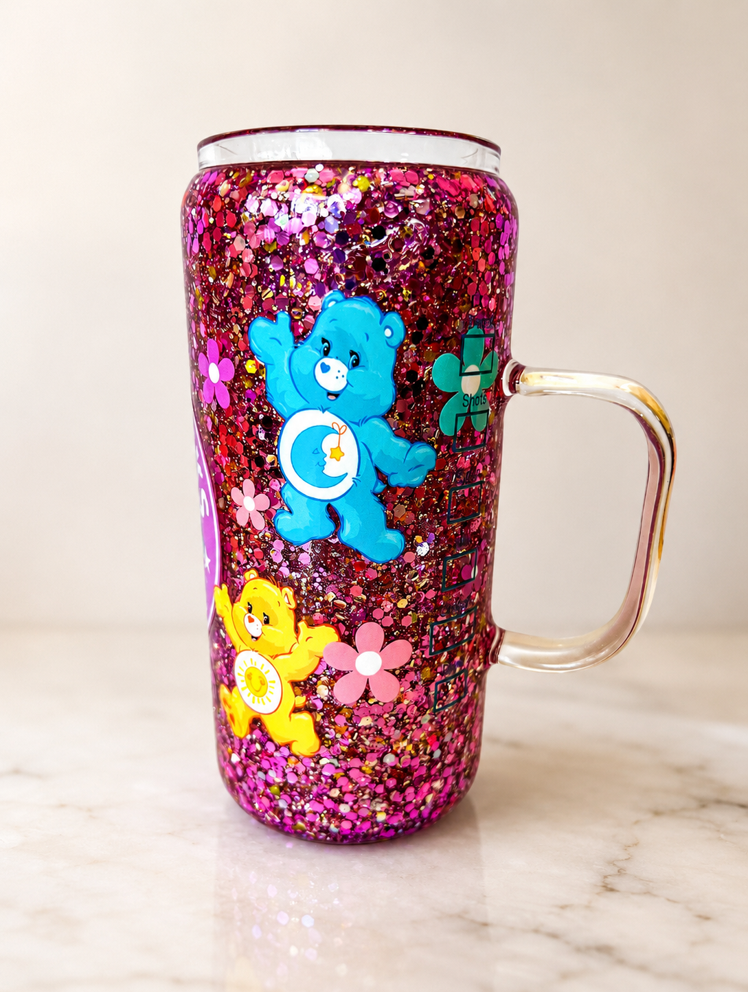 20oz Glitter Glass Can Cup with Handle β Cloud Fluffy Cuties Theme