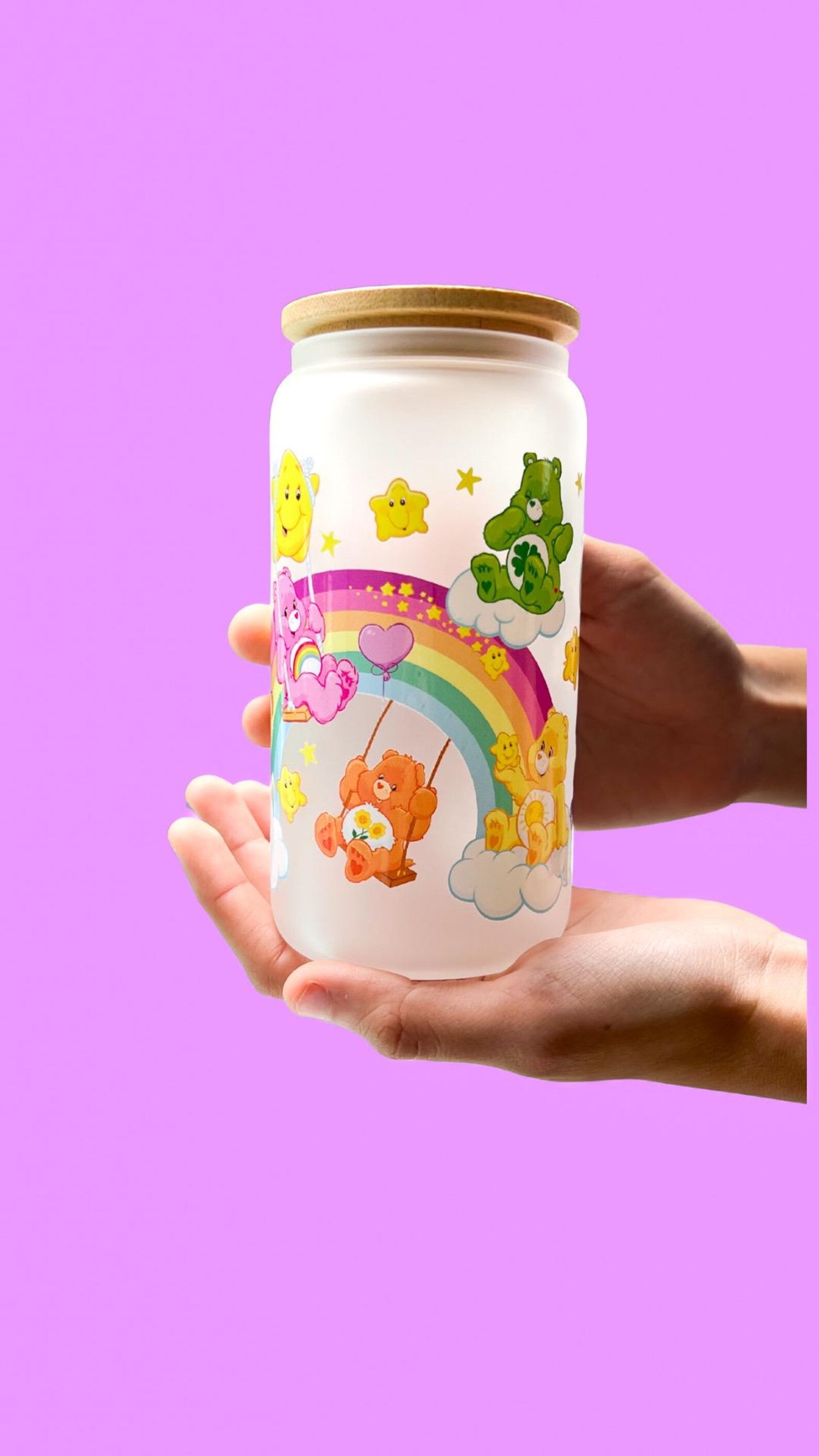 Care Bears Frosted Glass 16oz Tumbler with Lid and Glass Straw