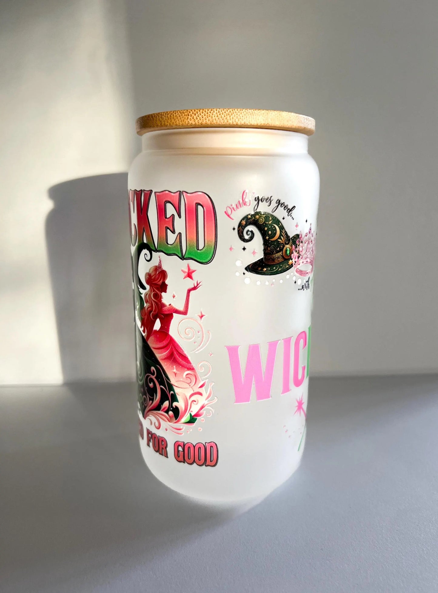 Wicked Frosted Glass 16oz Tumbler with Lid and Glass Straw