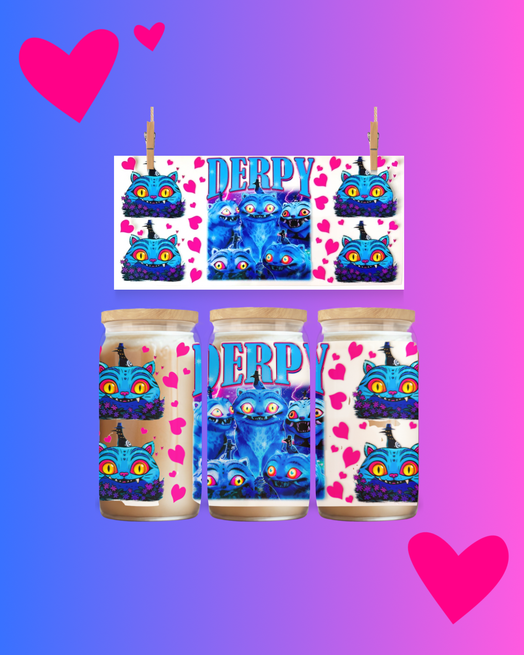Derpy Cat Chaos – UV DTF 16oz Cup Wrap