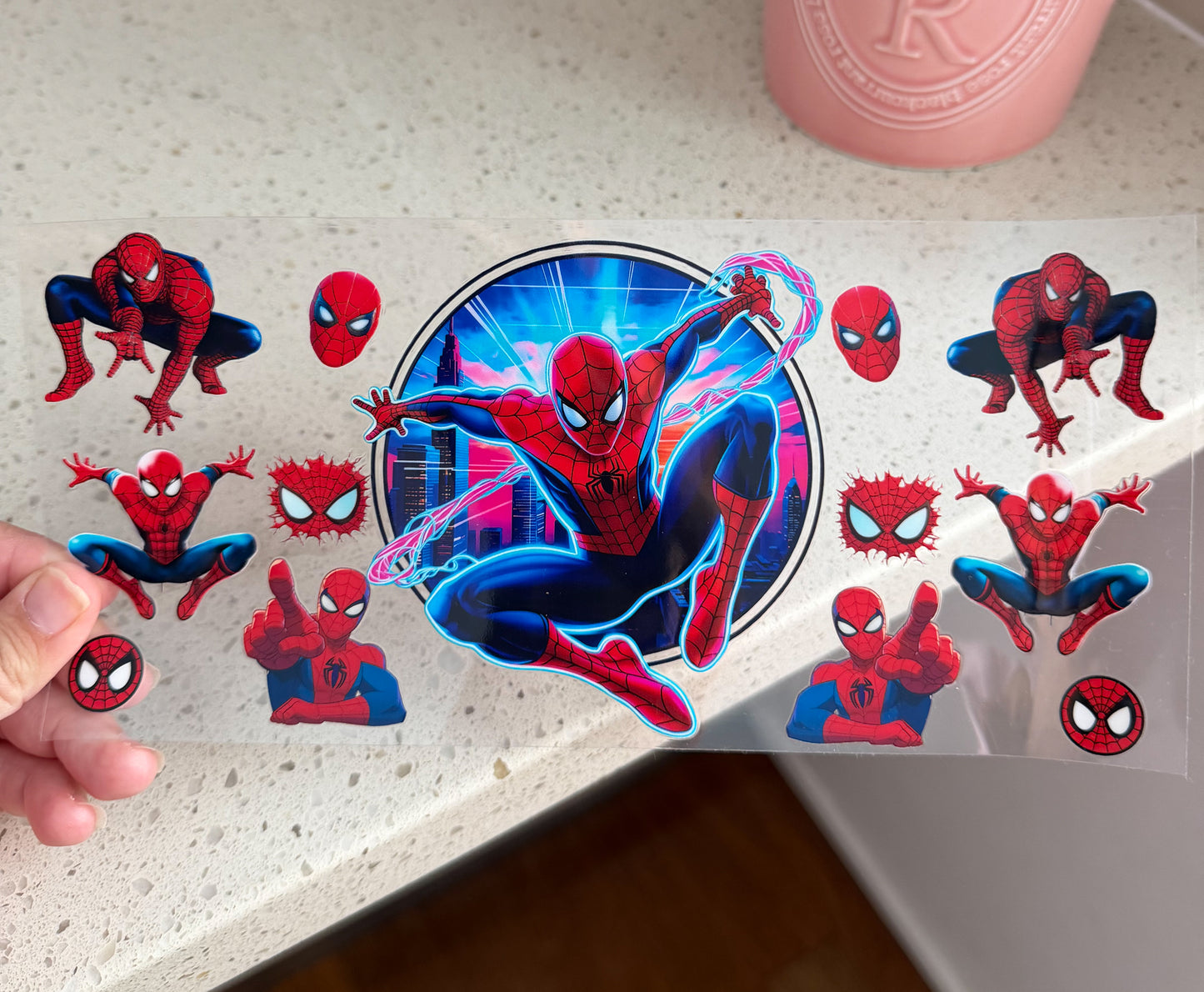Neon Spider-Man City UV DTF Cup Wrap