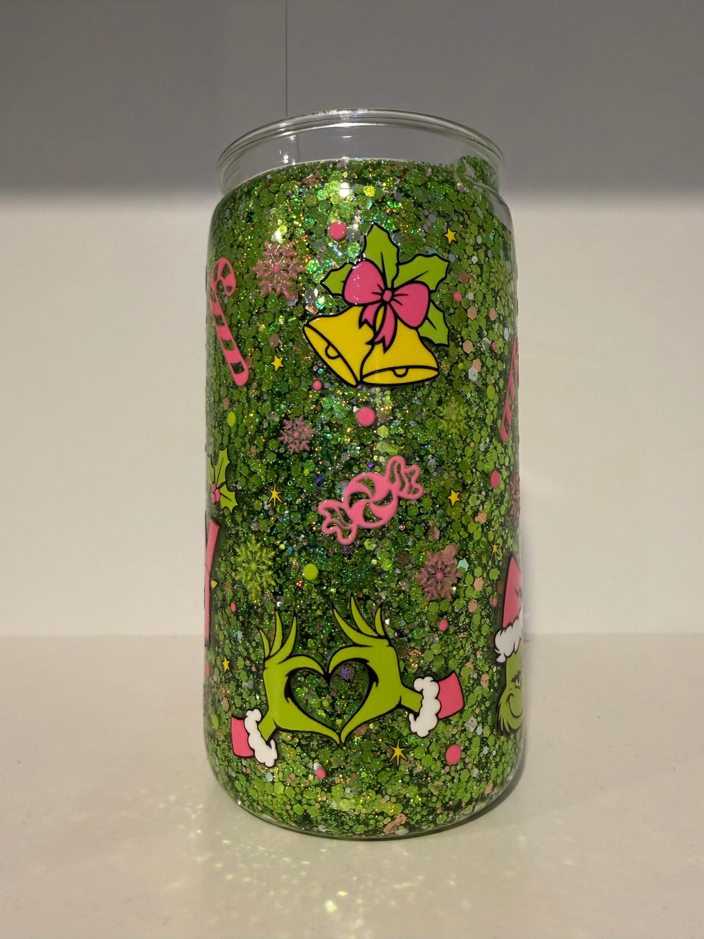 Feeling Extra Grinchy Today | Green Glitter Christmas Snow Globe Tumbler