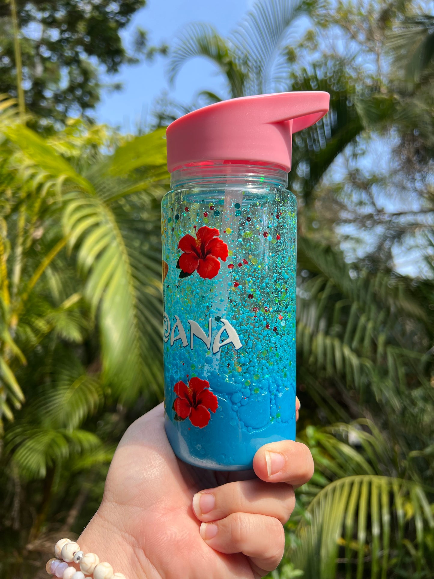Moana Ocean Adventure lava drip 10oz Acrylic Snow Globe Tumbler – Kids Water Bottle