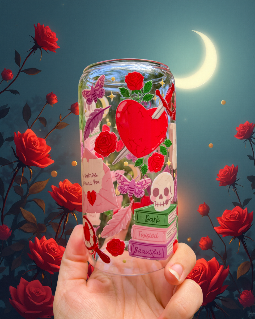 Dark Romance Bookish 16oz Glass Tumbler | Double-Sided Design