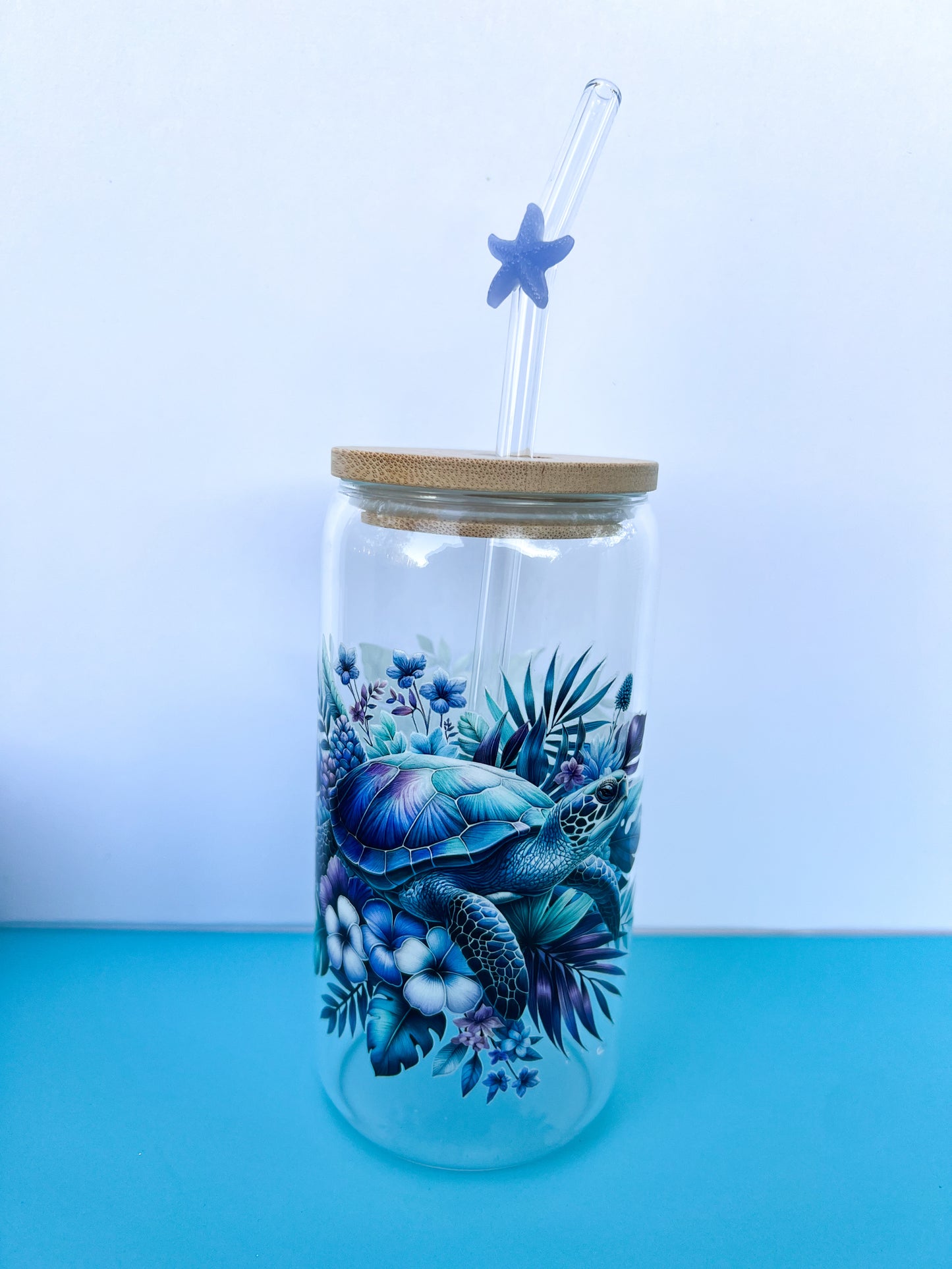 Sea Turtle Glass Can Cup – 20oz | Bamboo Lid Included | Optional Glass Straws + Lid Upgrades