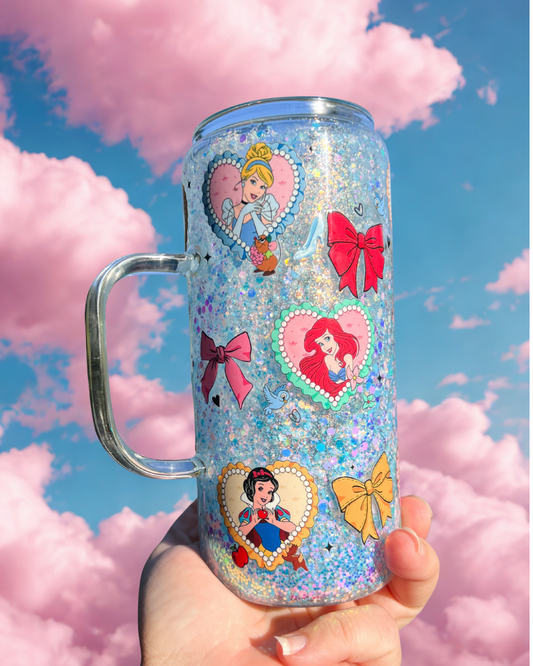 ✨ Enchanted Princess Glitter Snow Globe 20oz with handle ✨