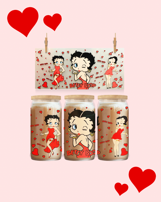Betty Red Hearts 💋 UV DTF Tumbler Wrap - to fit 16oz Libbey Glass