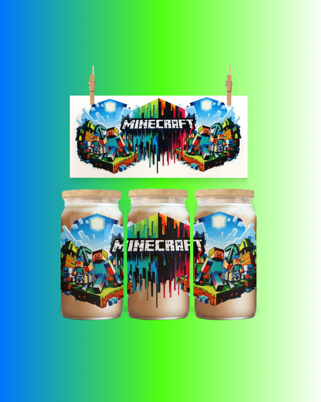 Pixel Adventure UV DTF cup Wrap - to suit 16oz tumbler