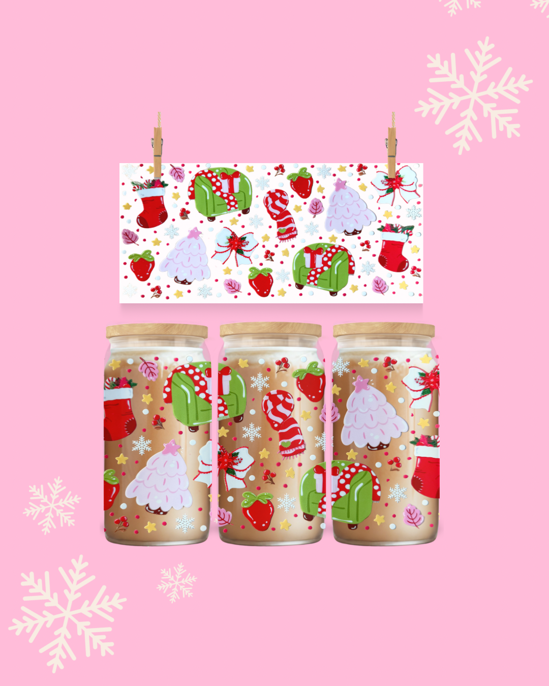 🎀 Cozy Christmas Cottage UV DTF Cup Wrap – 16oz