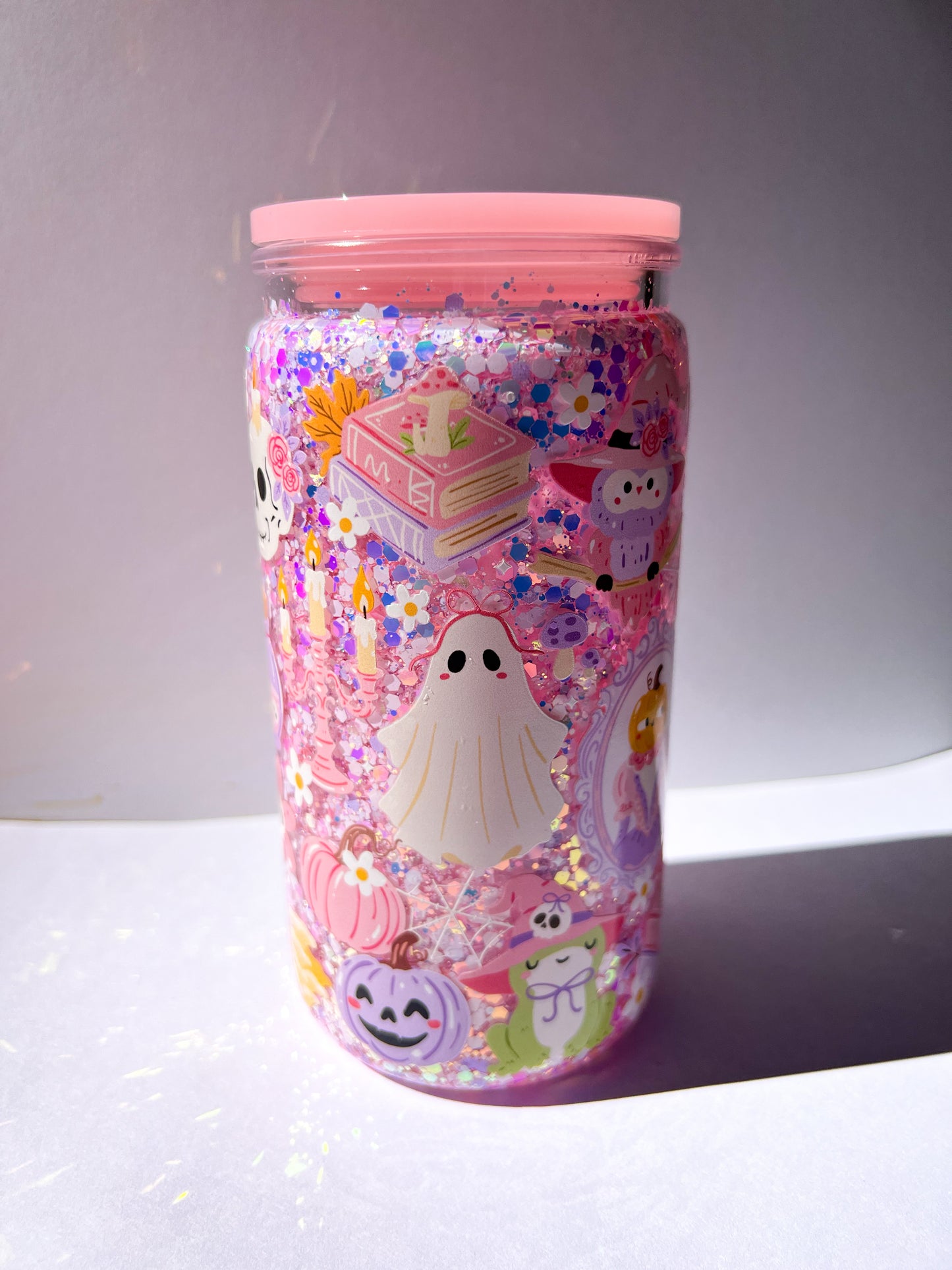 🌸 Pink Spooky Snow Globe Tumbler – 16oz BACK IN STOCK