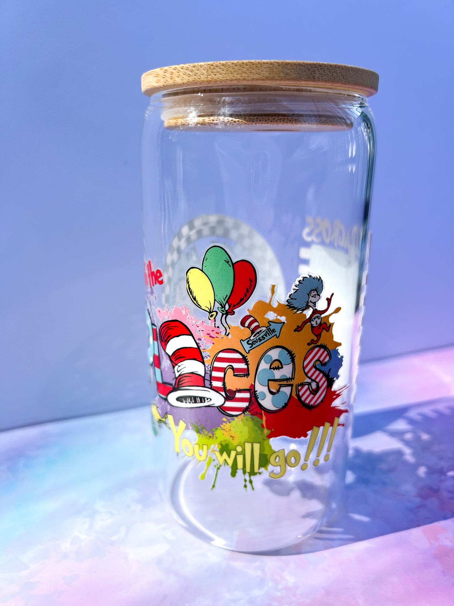 🎩✨ Dr. Seuss-Inspired Clear Glass Tumbler – 16oz