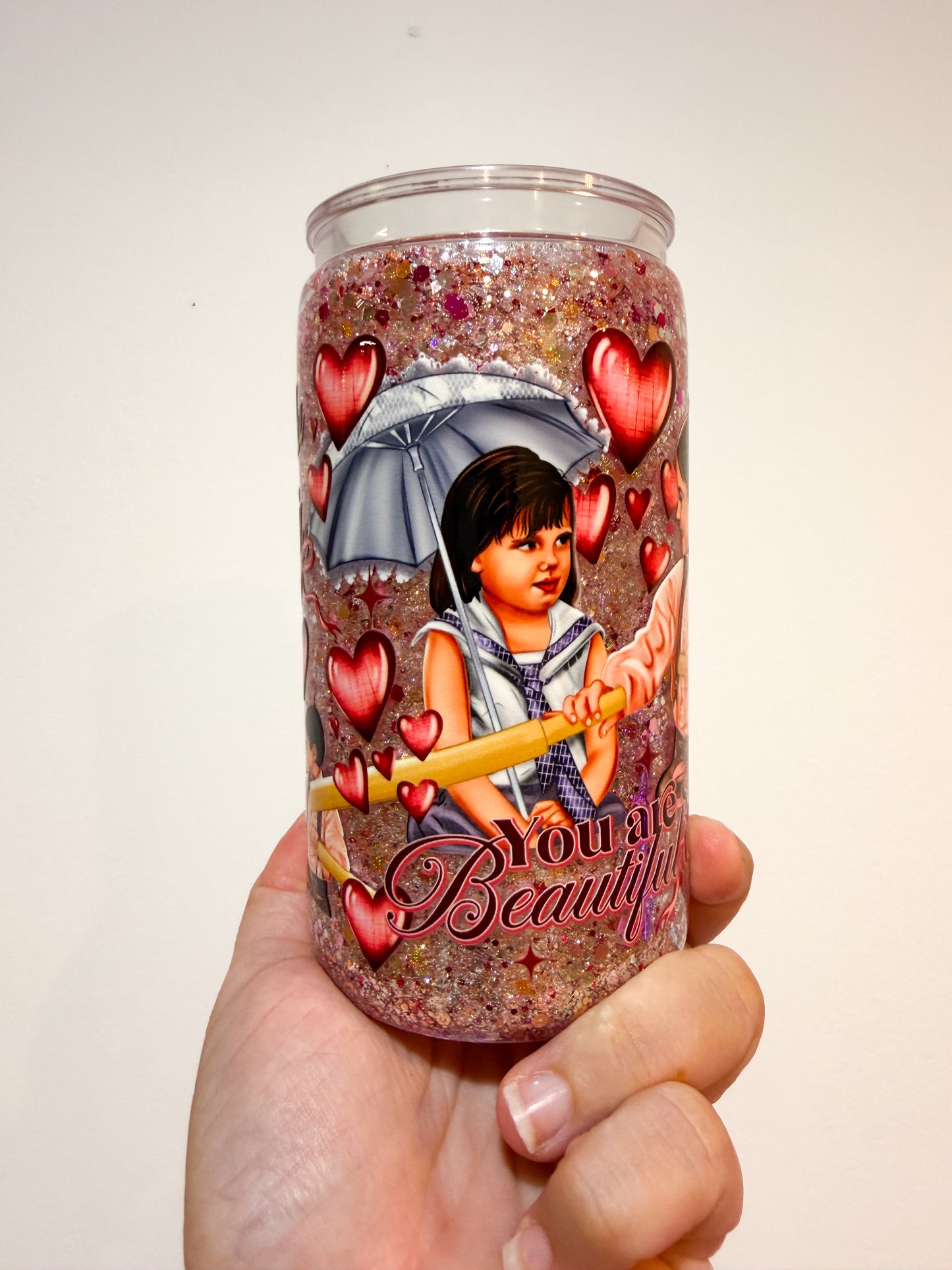 Alfalfa & Darla Nostalgic Snow Globe Tumbler – 16oz Acrylic | Valentine’s Day Gift