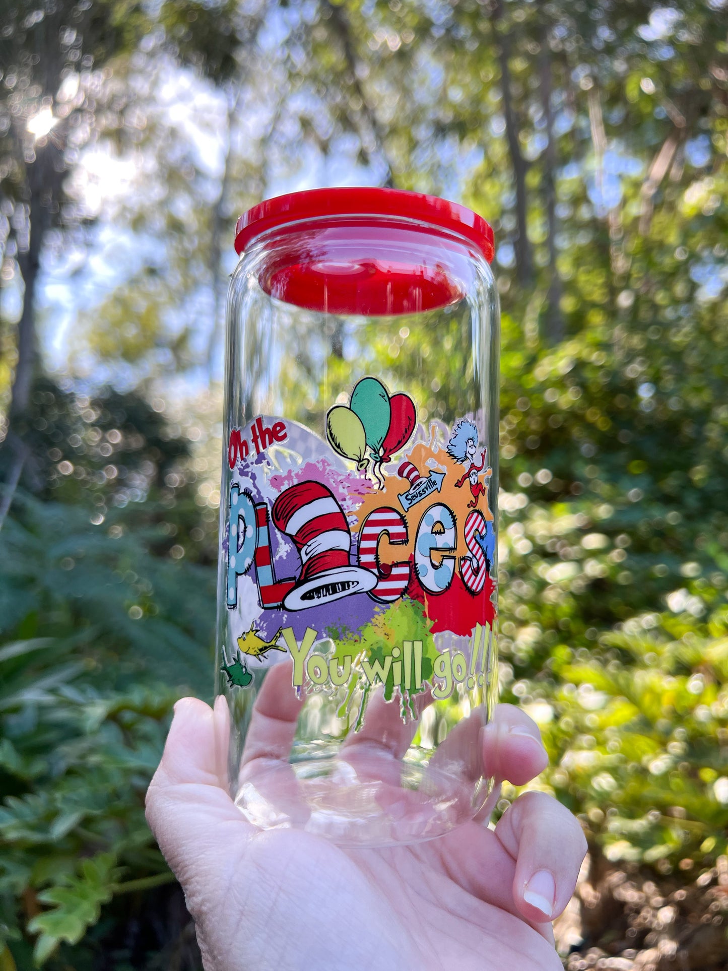 🎩✨ Dr. Seuss-Inspired Clear Glass Tumbler – 16oz