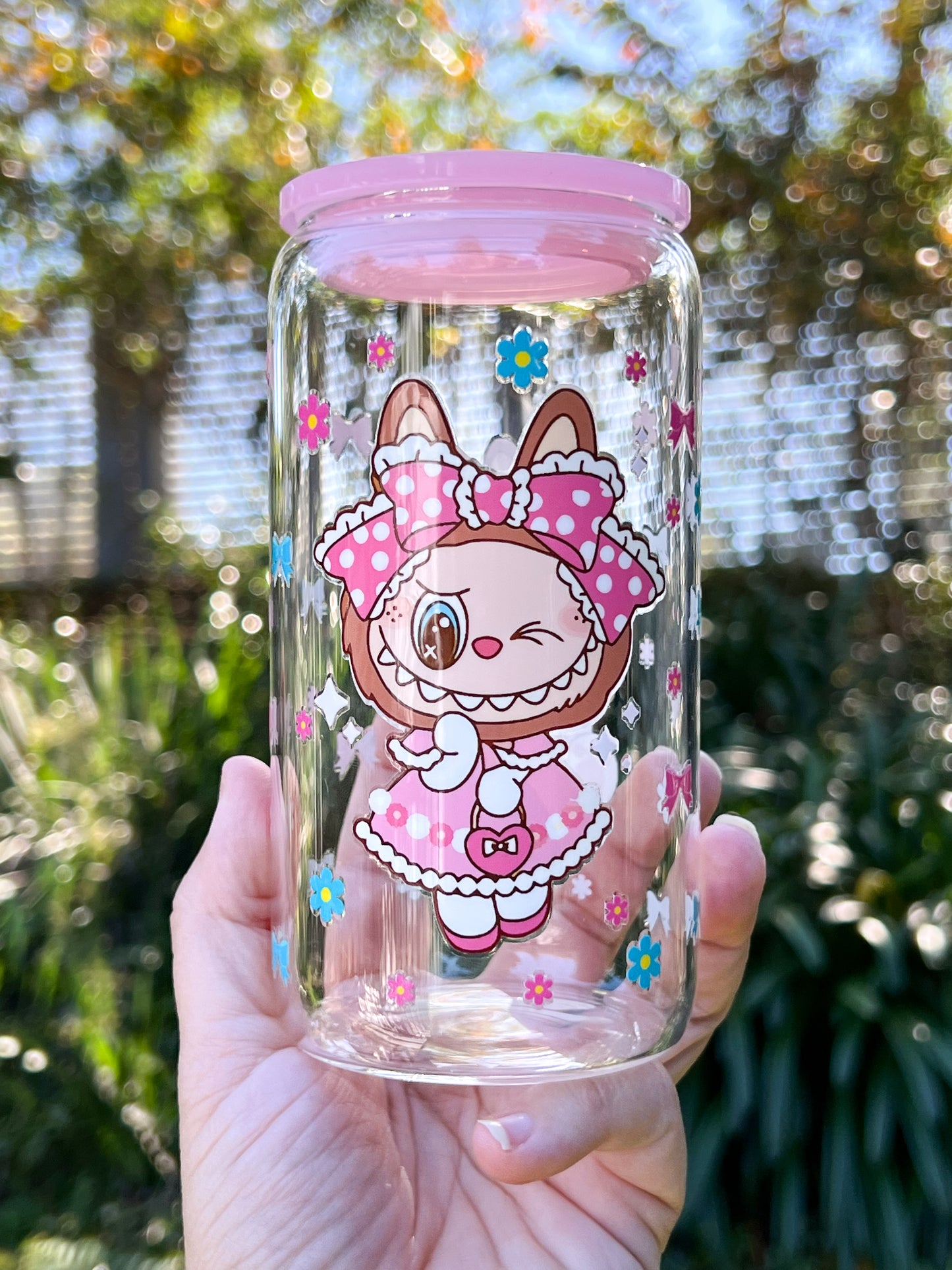 Cheeky Magic PINK with keychain – 16oz clear glass tumbler