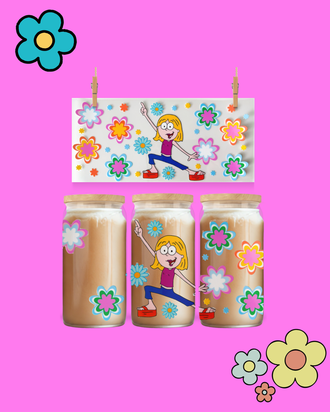 Groovy Flower Girl – UV DTF 16oz Cup Wrap