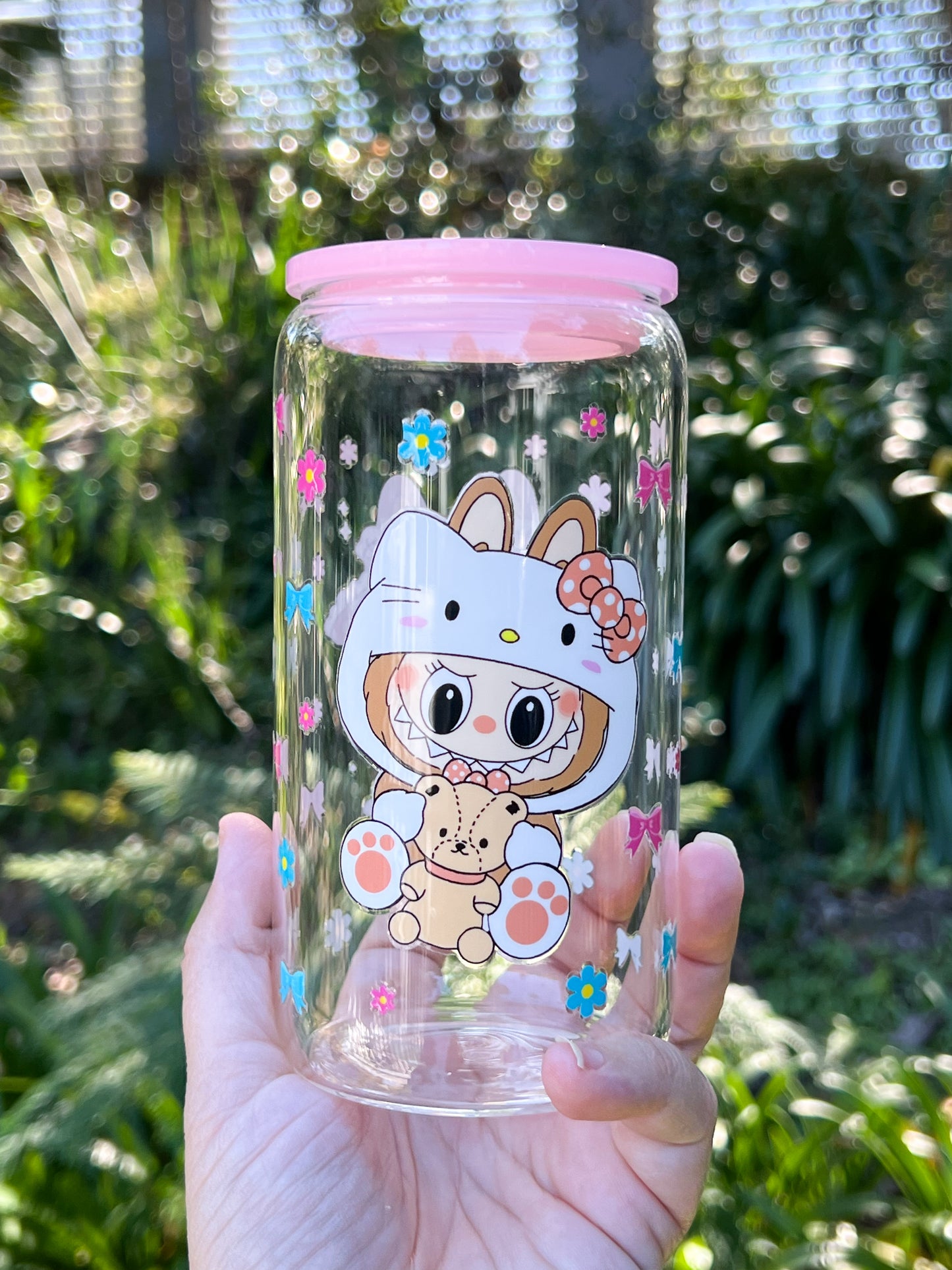 Cheeky Magic PINK with keychain – 16oz clear glass tumbler