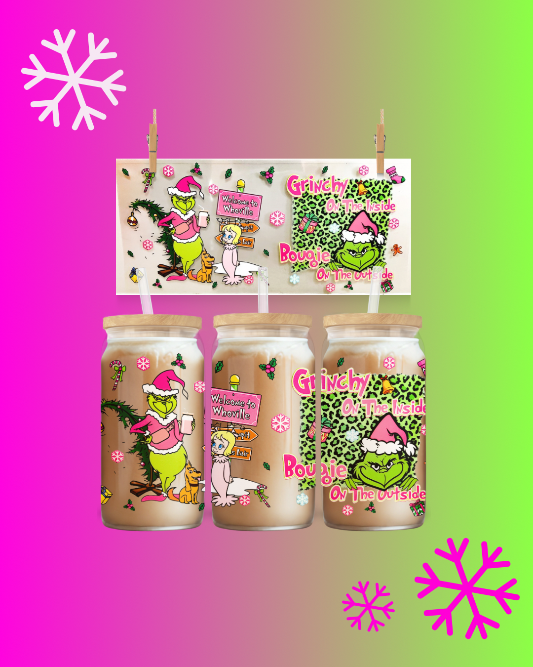 Whoville Holiday Grinch UV DTF Cup Wrap – to suit 16oz tumbler