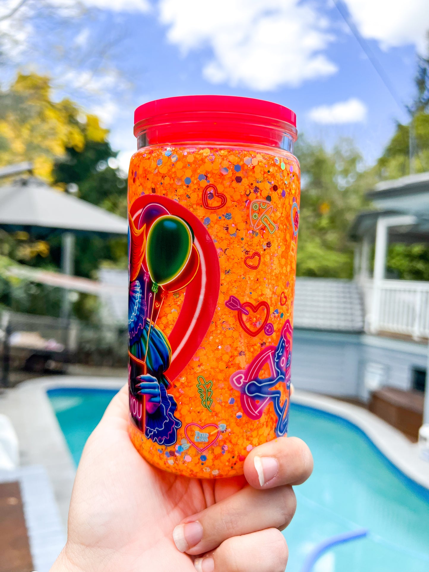 Neon Killer Clown Glitter Snow Globe Cup - 16oz