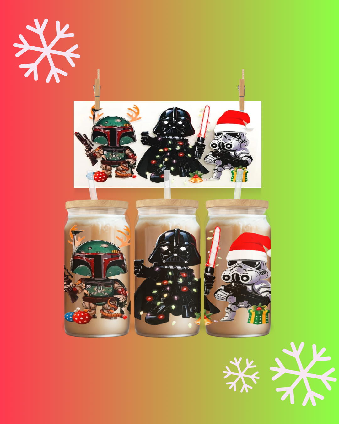 Star Wars Holiday Lights UV DTF Cup Wrap – to suit 16oz tumbler