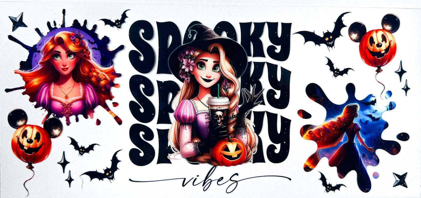 Princess with the long hair Haunted Halloween Cup Wrap UV DTF – To Suit 16oz Tumbler