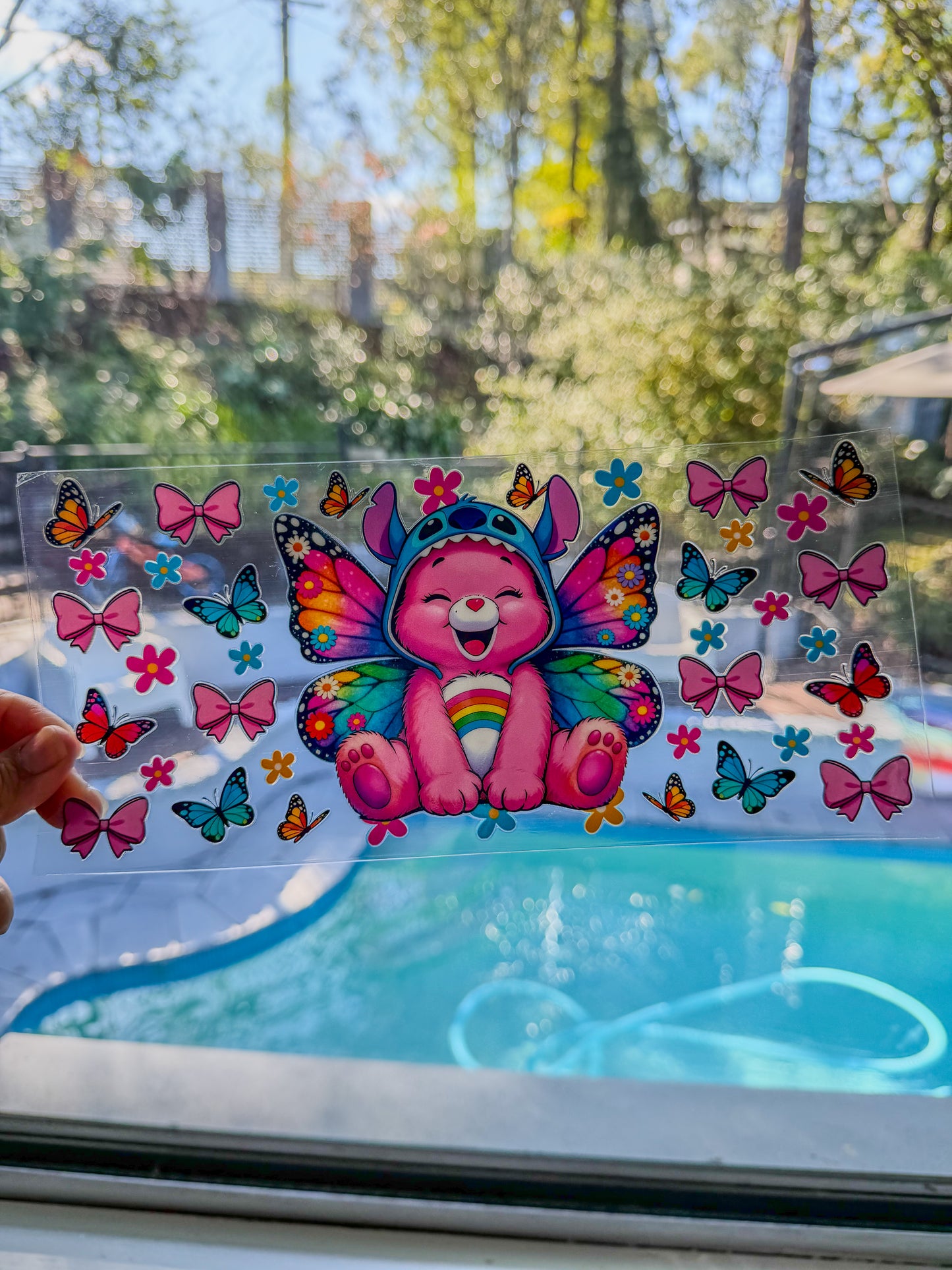 Rainbow Butterfly Bear UV DTF Cup Wrap – 16oz