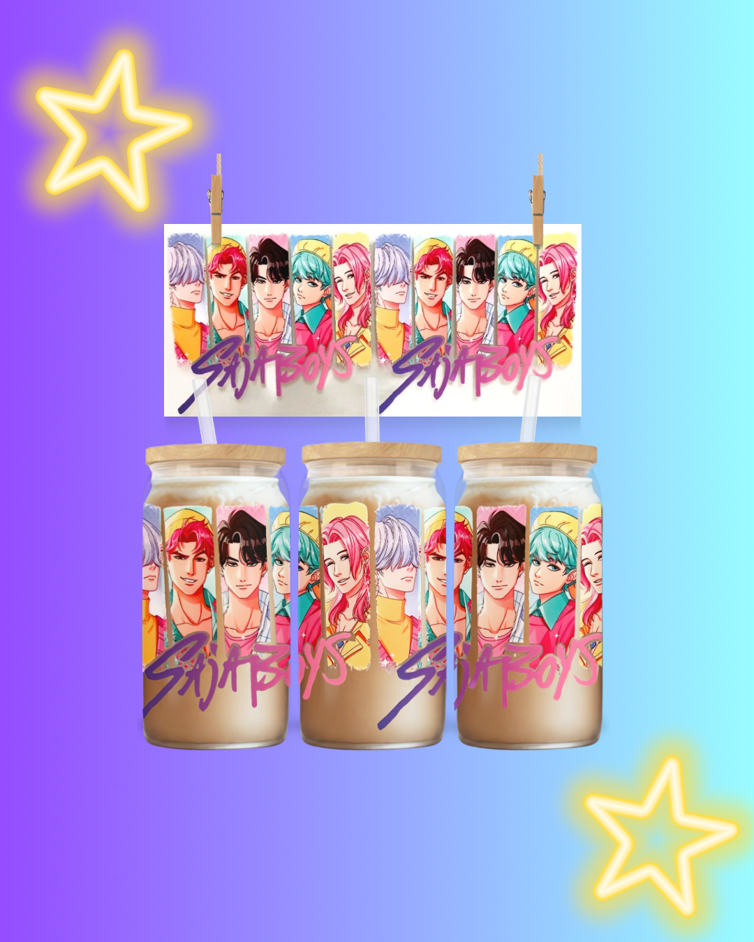S Boys Full Portrait Rainbow Panel UV DTF Cup Wrap - to suit 16oz tumbler