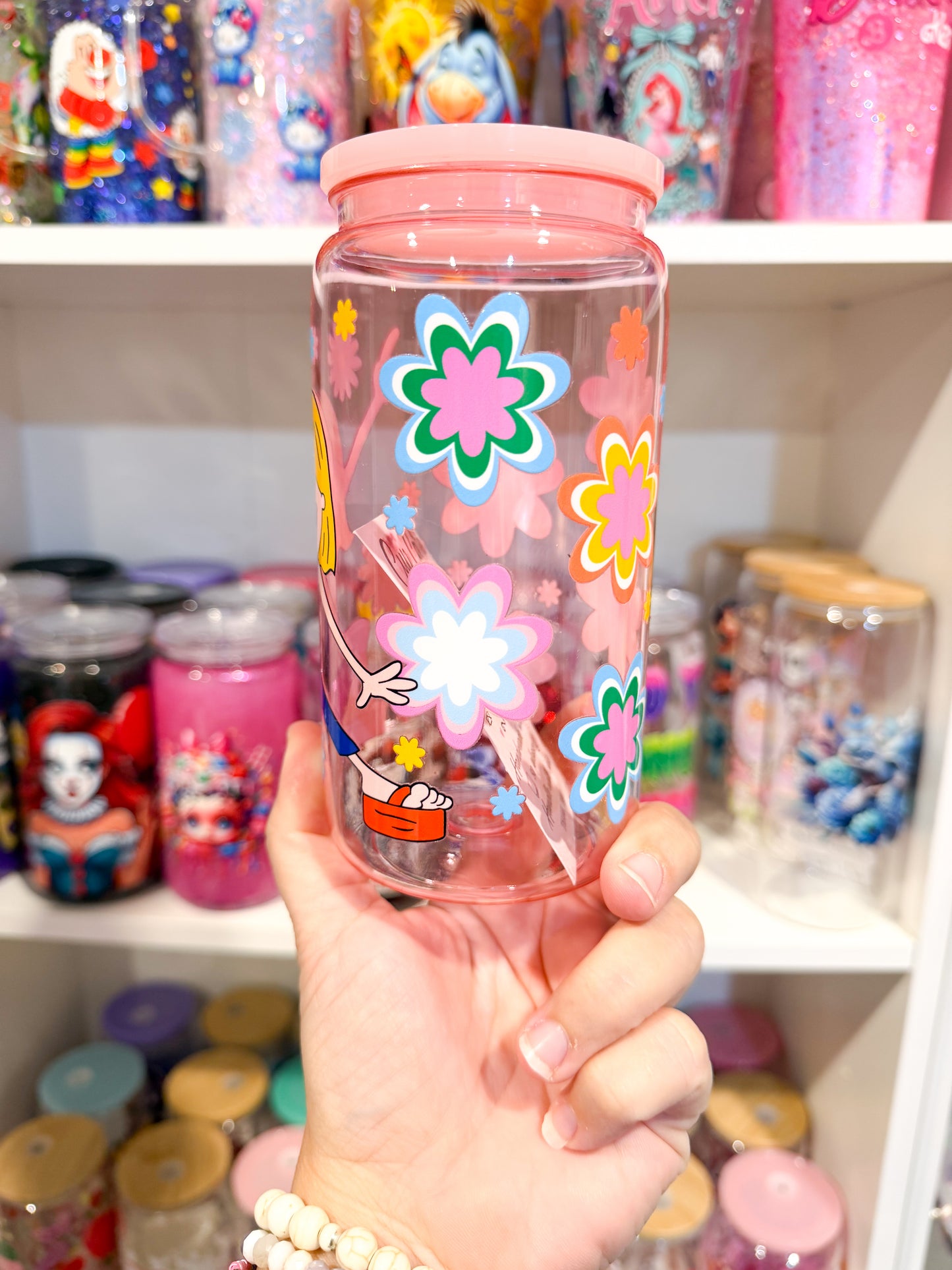 Lizzie - 90s Cartoon Flower Plastic Tumbler – 16oz