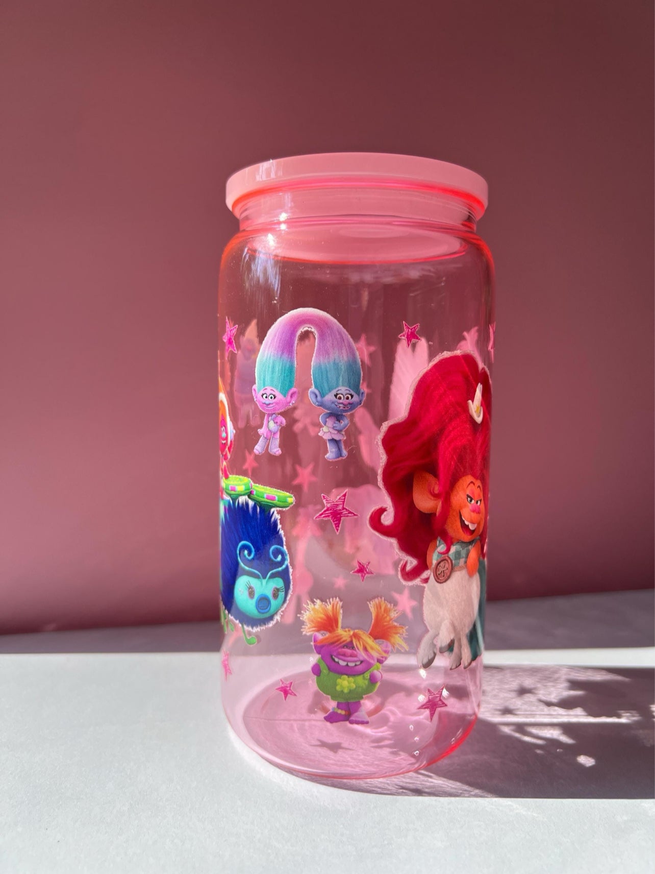 TROLLS Light Pink Plastic Tumbler 16oz