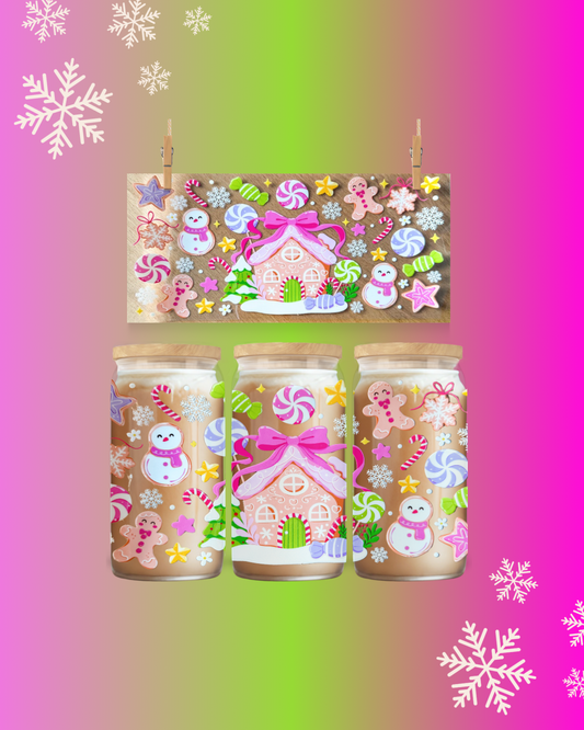 Sweet Gingerbread Cottage UV DTF Cup Wrap – 16oz