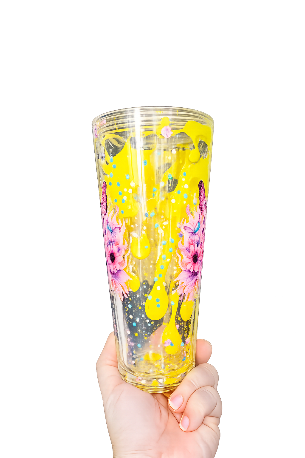 Cup of Happiness - 24oz Lava Drip Acrylic Snow Globe Stadium Cup