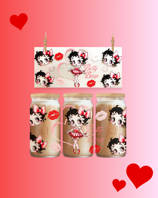 Pink Bow UV DTF Tumbler Wrap – Retro Kiss Design 💖